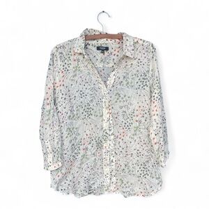 Premise Floral Button-Down Blouse Lightweight Long Sleeve